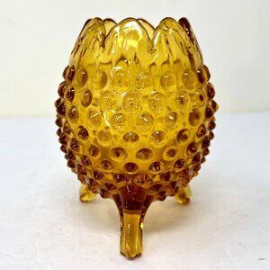 Vintage 5" Fenton Art Glass Colonial Amber Hobnail Rose Bowl Egg Vase